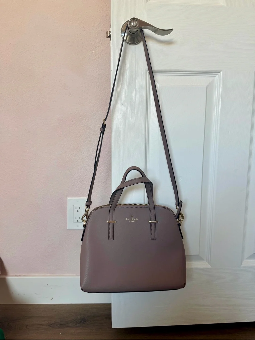 kate spade Mauve Taupe Dome Satchel with Gold Hardware